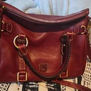Dooney & Bourke Burgundy Leather Shoulder Bag with Braided Handle